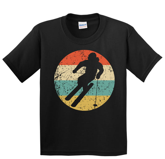 Downhill Skier Skiing Silhouette Retro Winter Sports Youth T-Shirt