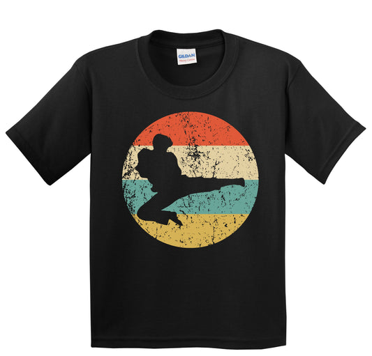 Karate Jump Kick Taekwondo Silhouette Retro Martial Arts Youth T-Shirt