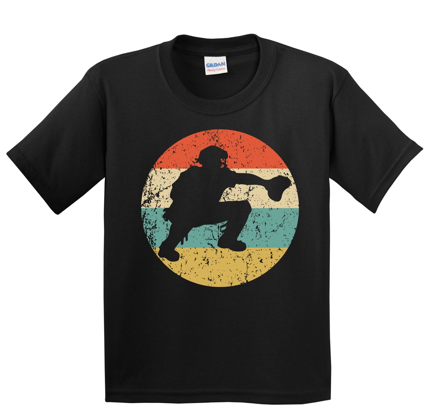 Baseball Catcher Silhouette Retro Baseball Youth T-Shirt