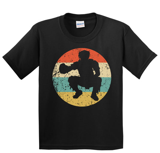 Baseball Catcher Silhouette Retro Baseball Player Youth T-Shirt