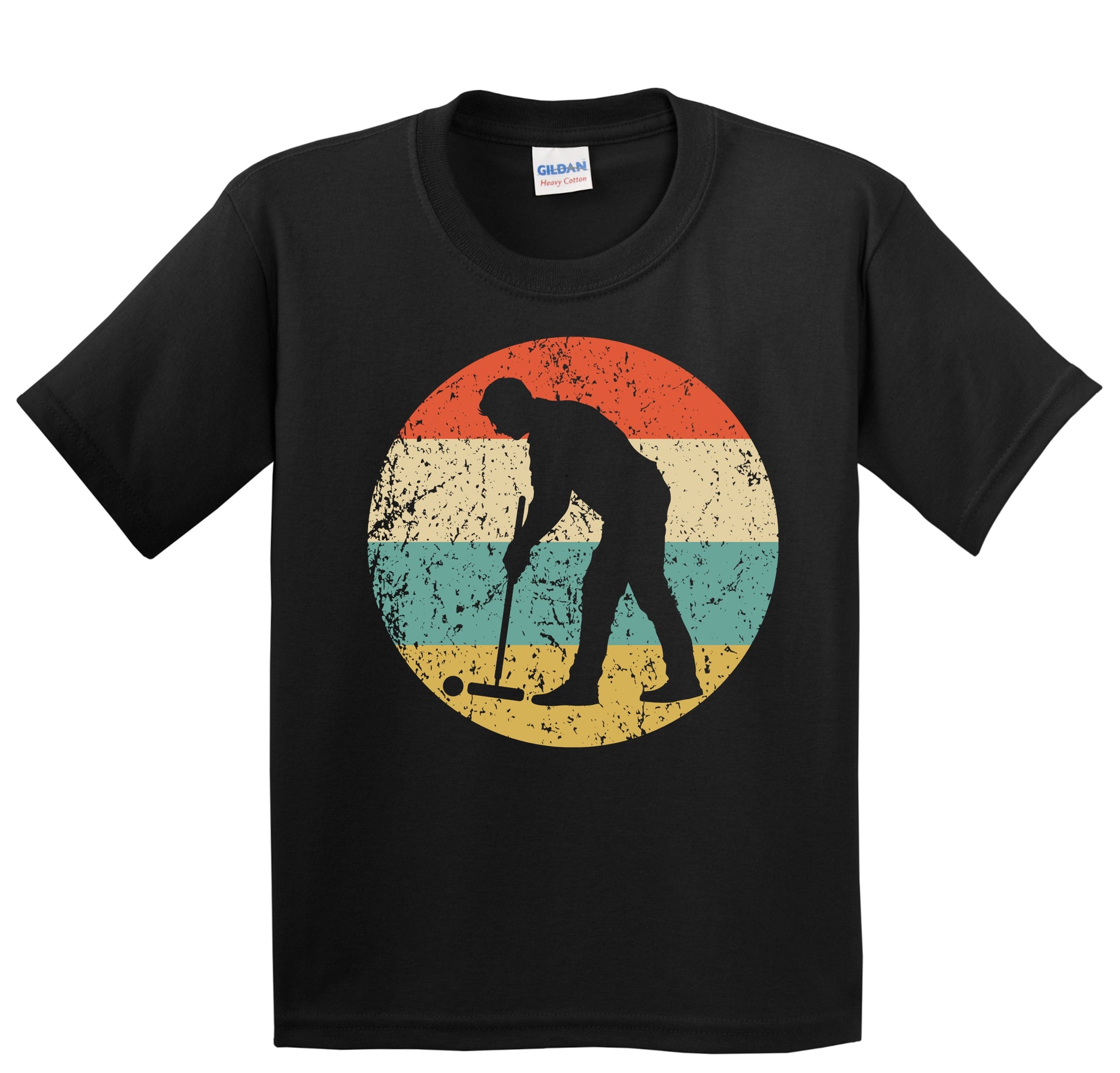 Man Playing Croquet Silhouette Retro Croquet Youth T-Shirt