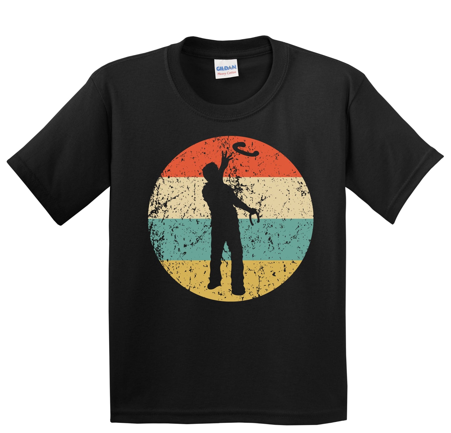 Man Playing Horseshoes Silhouette Retro Horseshoes Toss Youth T-Shirt