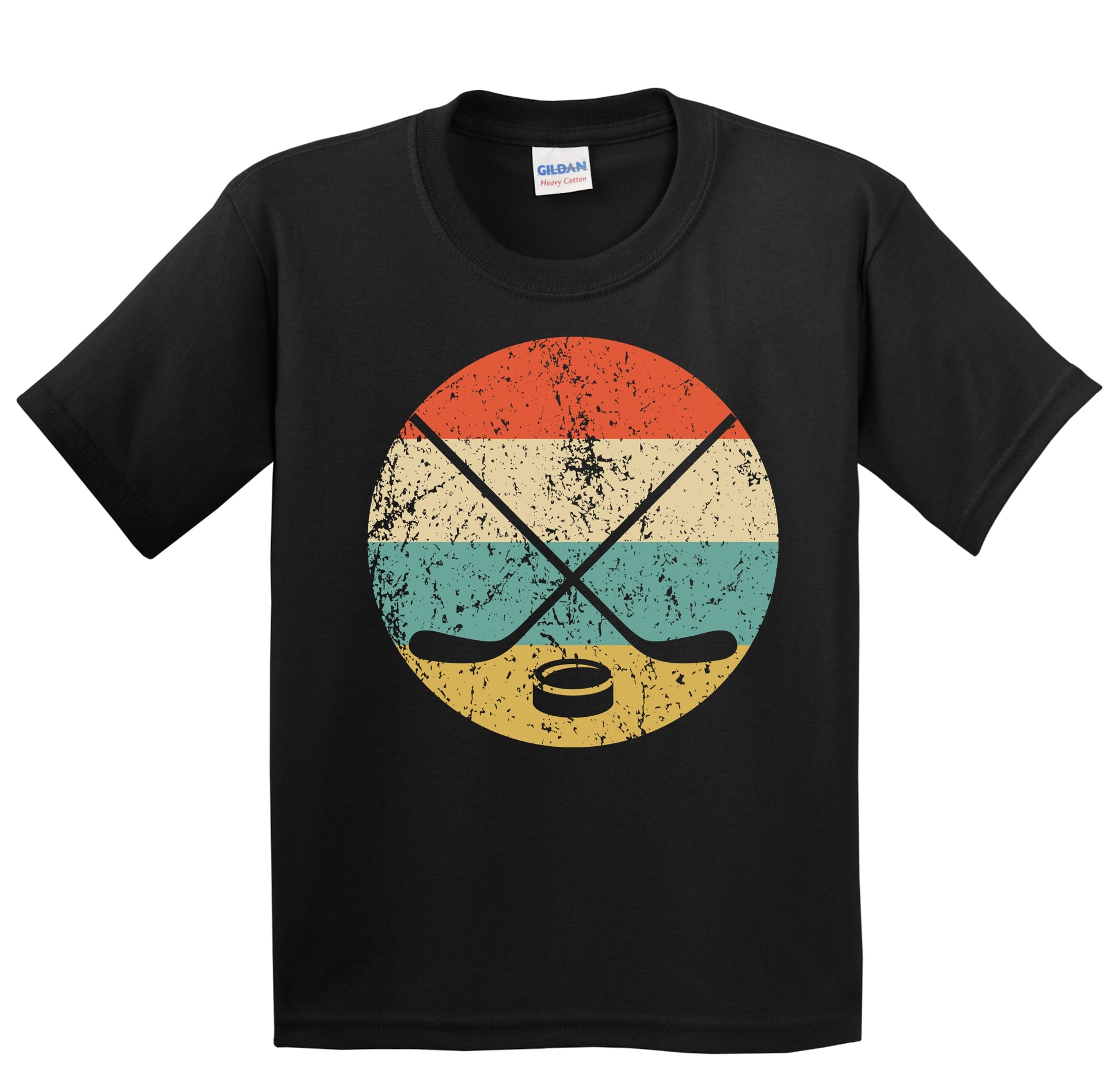 Crossed Hockey Sticks and Puck Icon Retro Hockey Youth T-Shirt