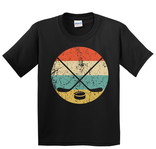 Crossed Hockey Sticks and Puck Icon Retro Hockey Youth T-Shirt
