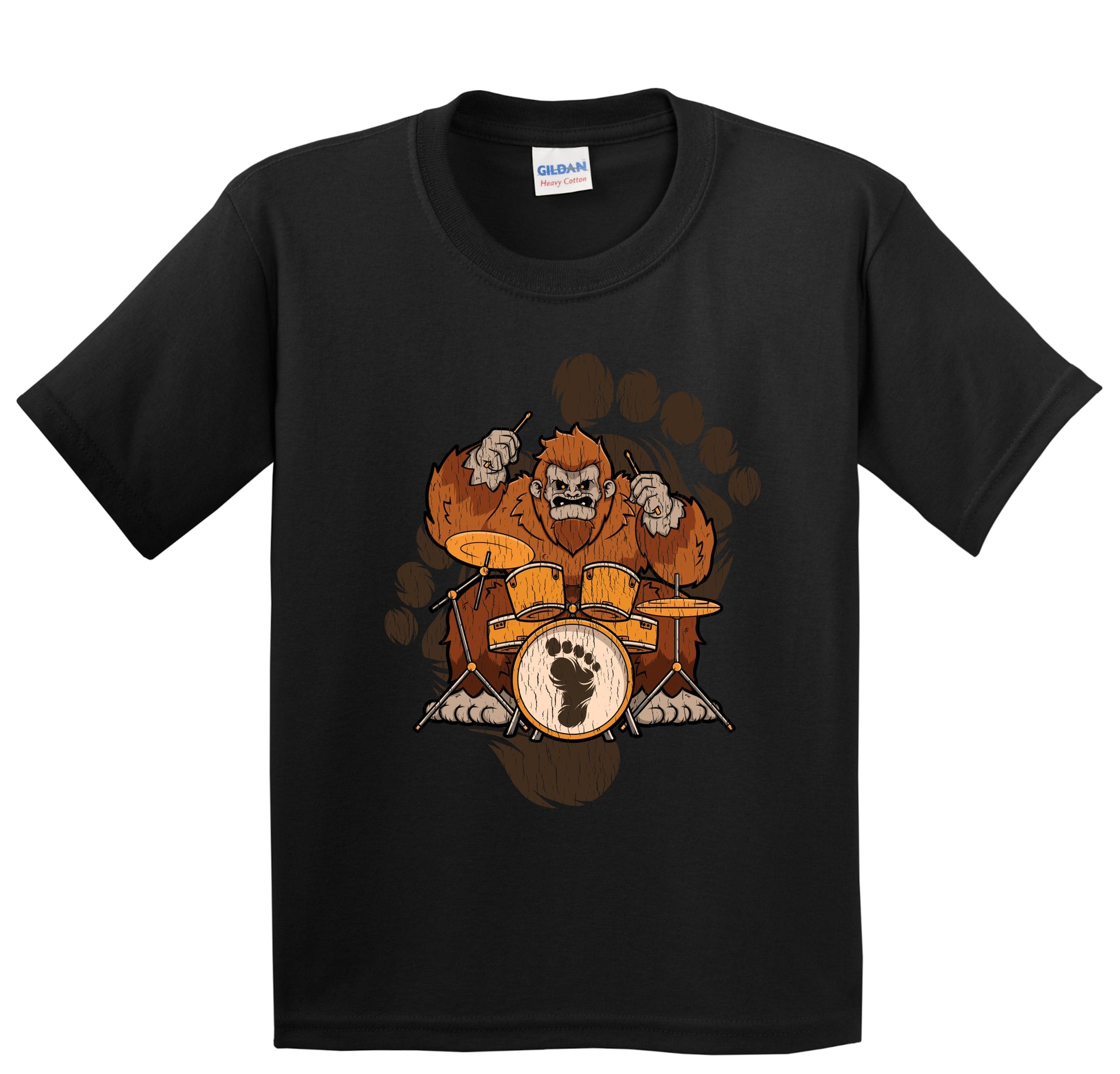 Kids Bigfoot Drummer Shirt - Sasquatch Playing Drums Youth T-Shirt