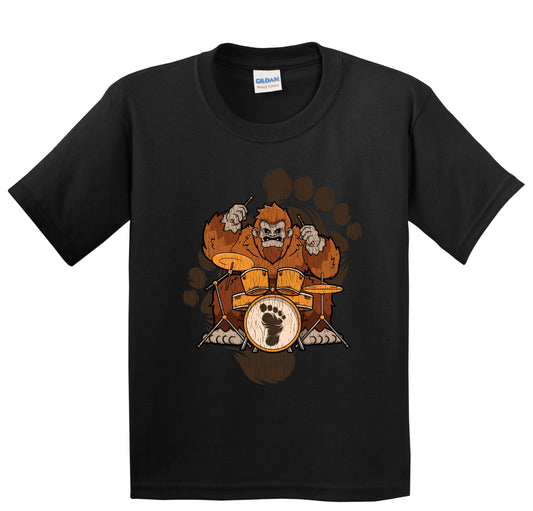 Kids Bigfoot Drummer Shirt - Sasquatch Playing Drums Youth T-Shirt