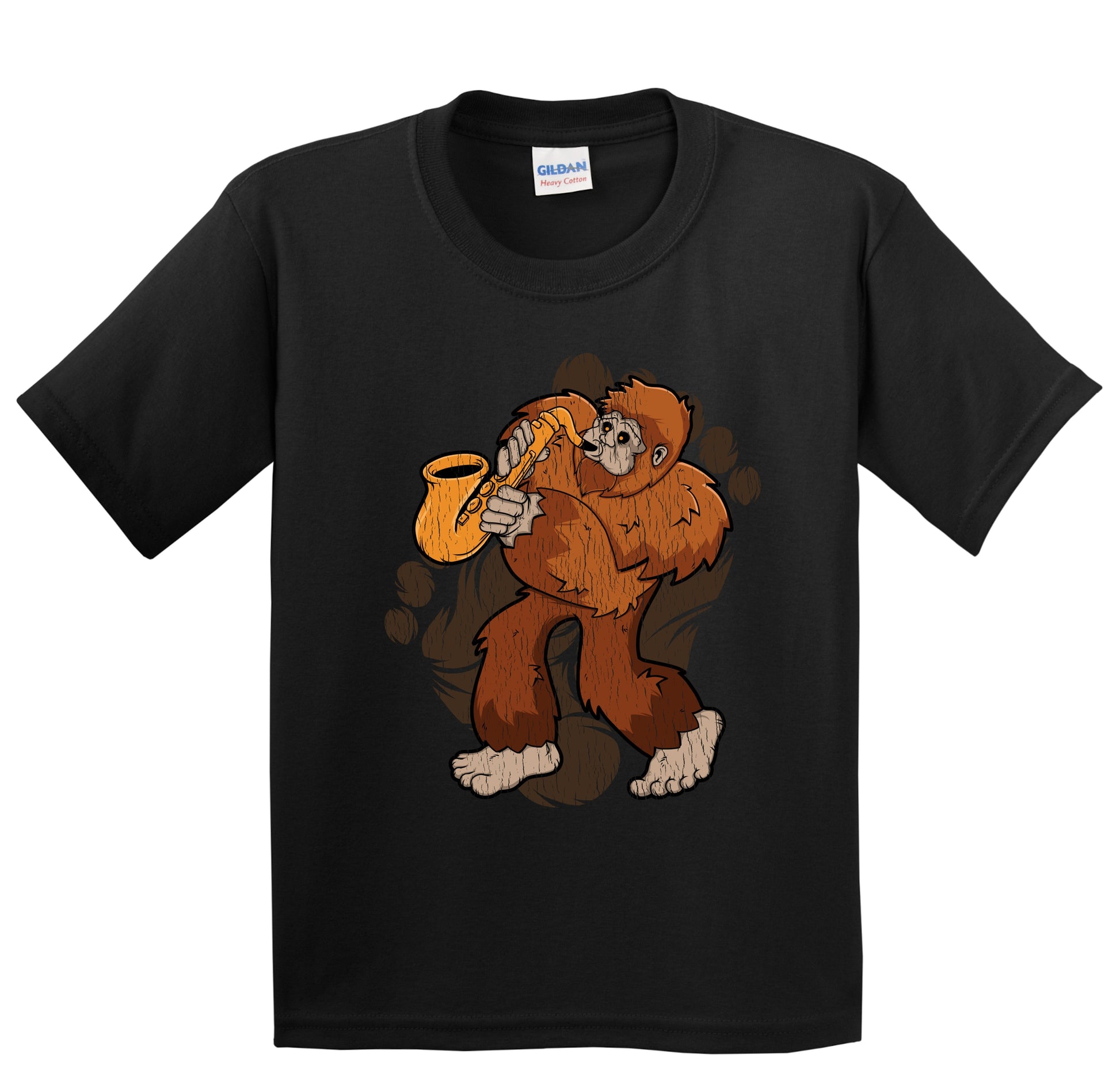 Kids Bigfoot Saxophone Shirt - Sasquatch Playing Sax Youth T-Shirt