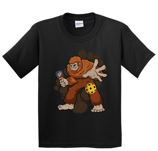 Kids Bigfoot Pickleball Shirt - Sasquatch Playing Pickleball Youth T-Shirt