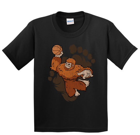 Kids Bigfoot Basketball Shirt - Sasquatch Dunking Youth T-Shirt