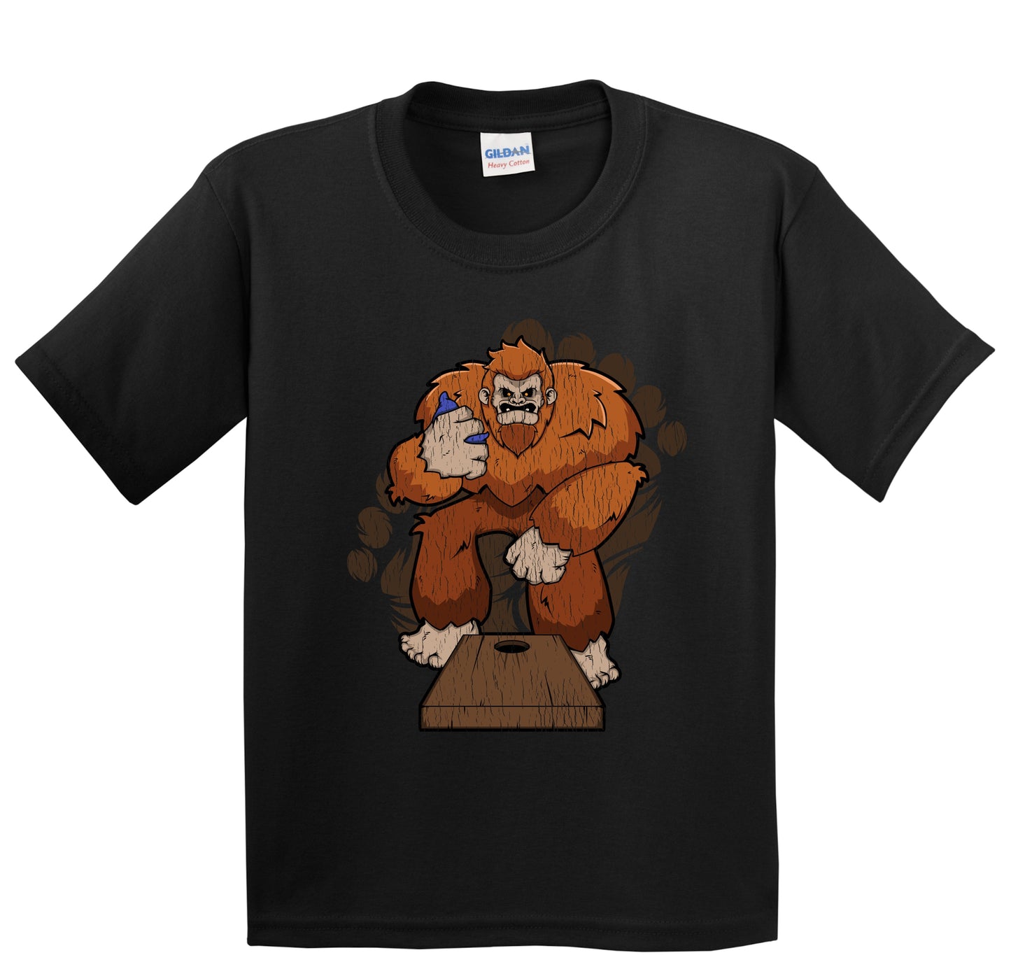 Kids Bigfoot Cornhole Shirt - Sasquatch Playing Cornhole Youth T-Shirt