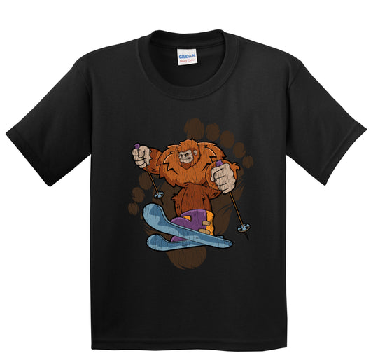 Kids Bigfoot Skiing Shirt - Sasquatch on Skis Youth T-Shirt