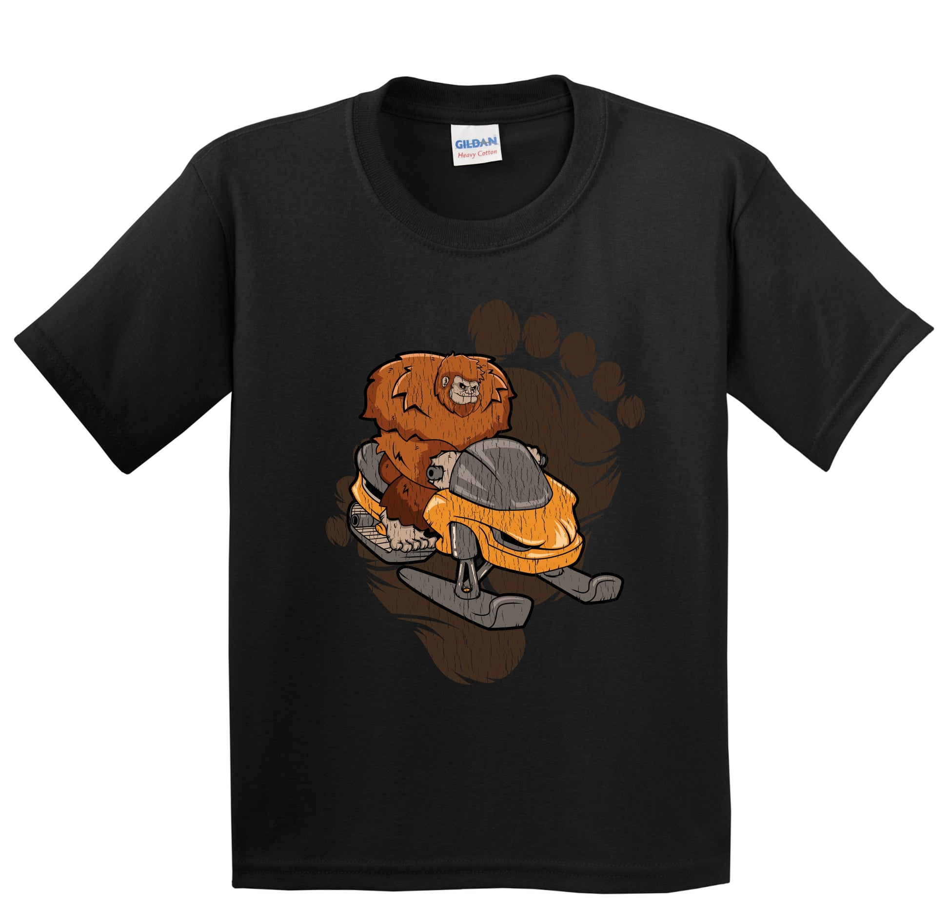 Kids Bigfoot Snowmobiling Shirt - Sasquatch Riding Snowmobile Youth T-Shirt