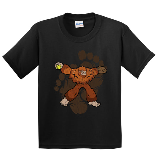 Kids Bigfoot Softball Shirt - Sasquatch Softball Pitcher Youth T-Shirt