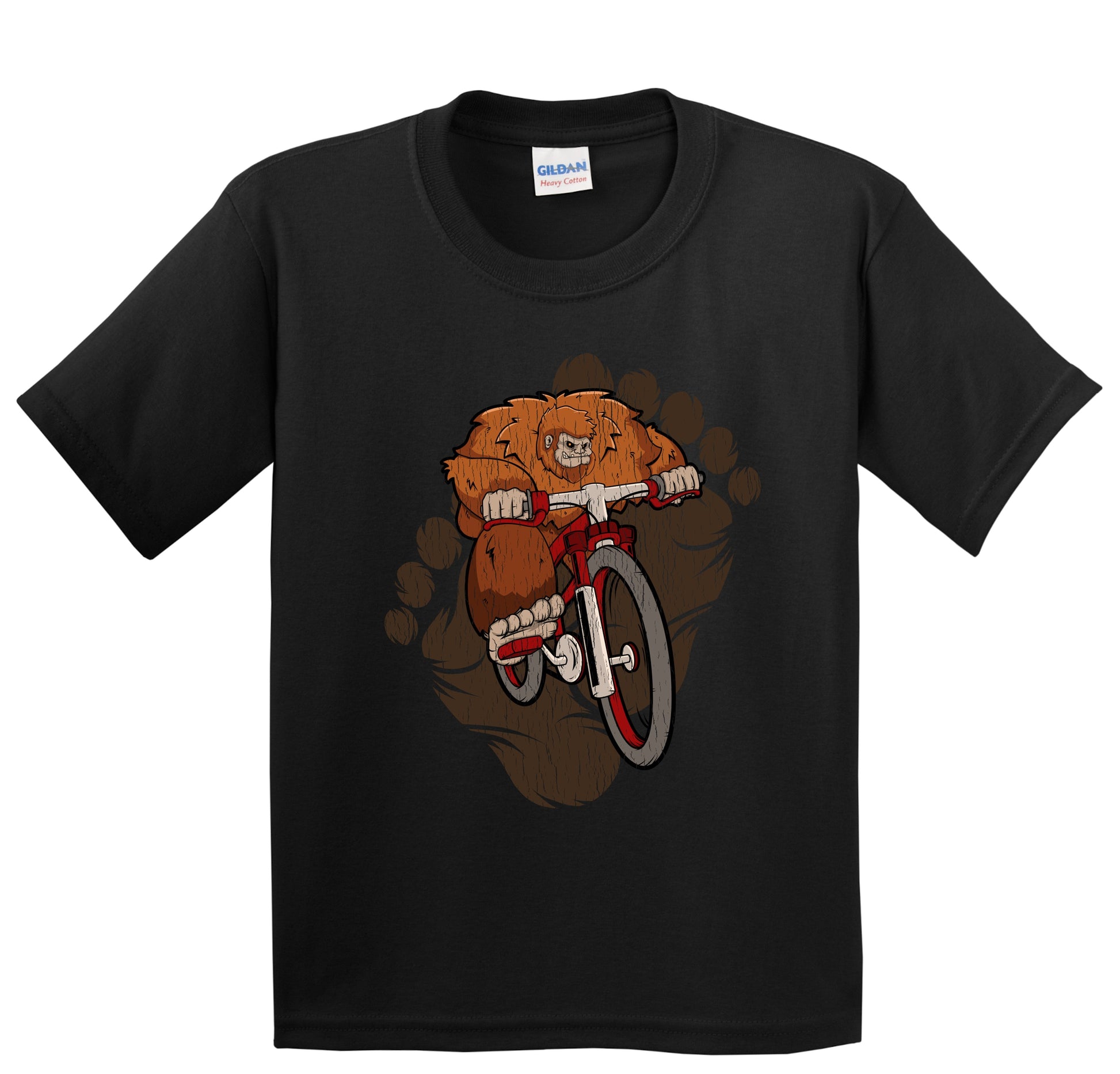 Kids Bigfoot Cycling Shirt - Sasquatch Riding Bike Youth T-Shirt