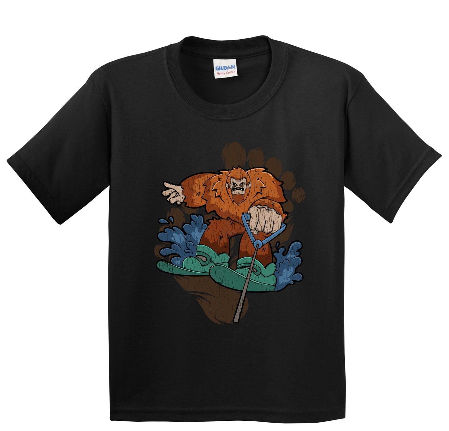 Kids Bigfoot Waterskiing Shirt - Sasquatch on Waterkis Youth T-Shirt