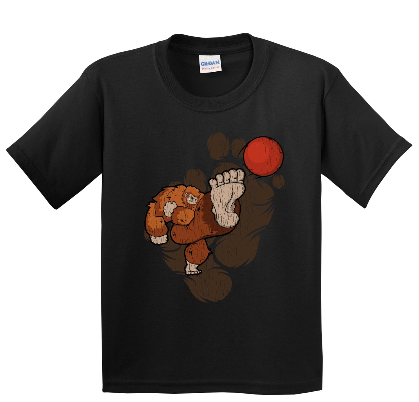 Kids Bigfoot Kickball Shirt - Sasquatch Playing Kickball Youth T-Shirt