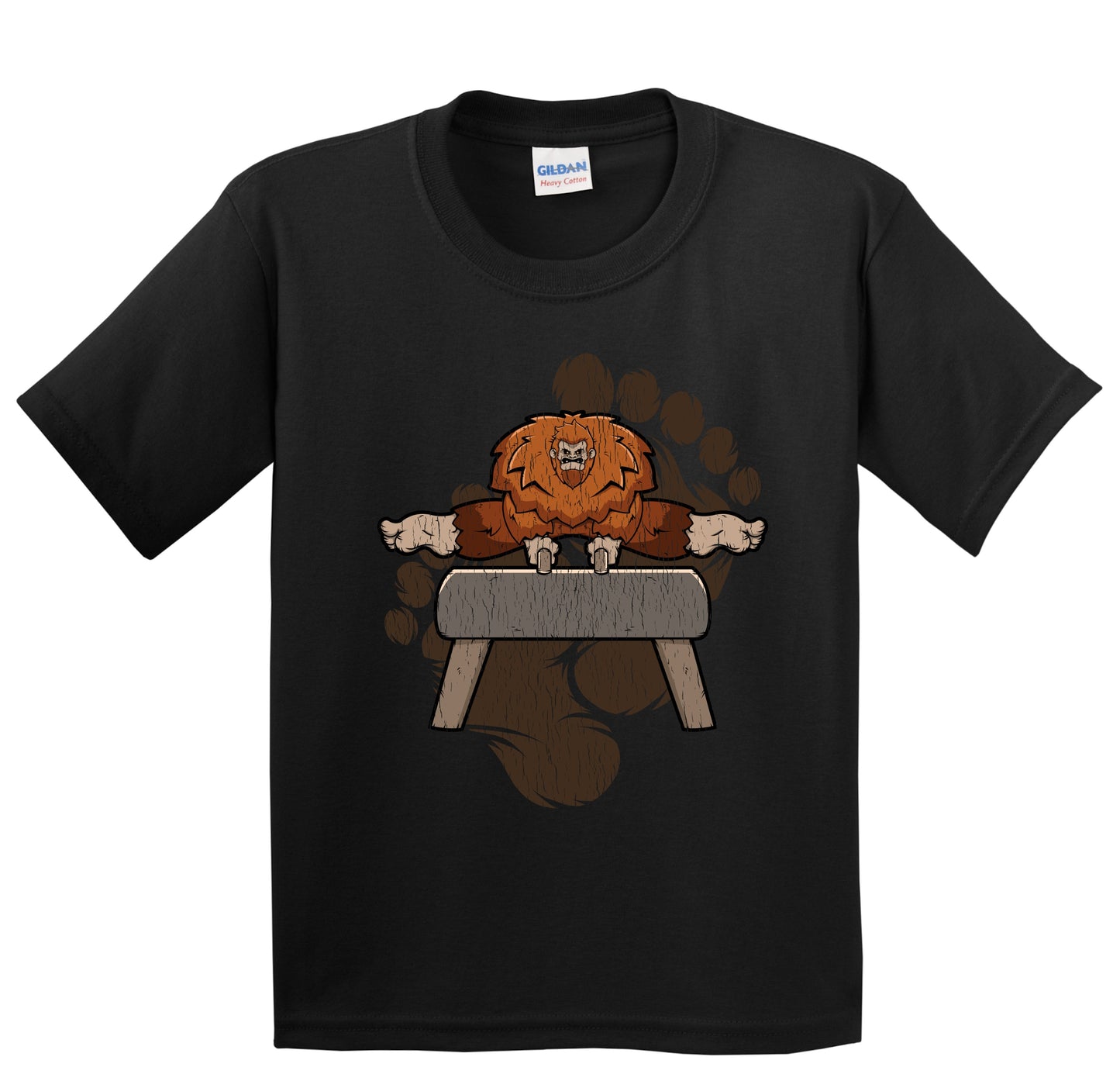 Kids Bigfoot Gymnastics Shirt - Sasquatch on Pommel Horse Youth T-Shirt