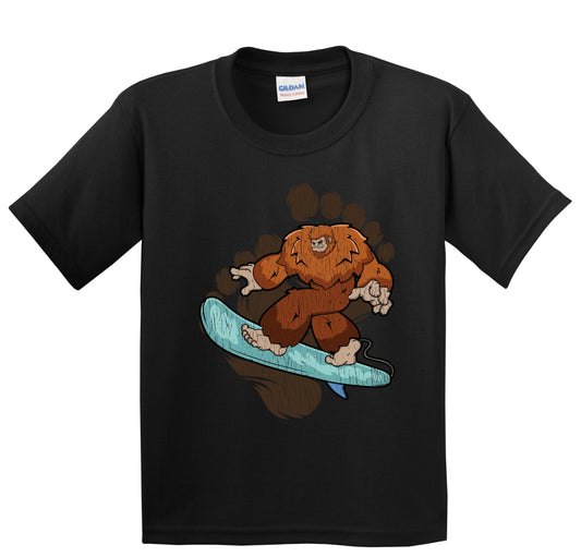 Kids Bigfoot Surfing Shirt - Sasquatch on Surf Board Youth T-Shirt