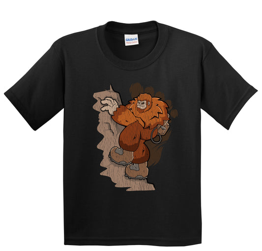 Kids Bigfoot Mountaineering Shirt - Sasquatch Rock Climbing Youth T-Shirt