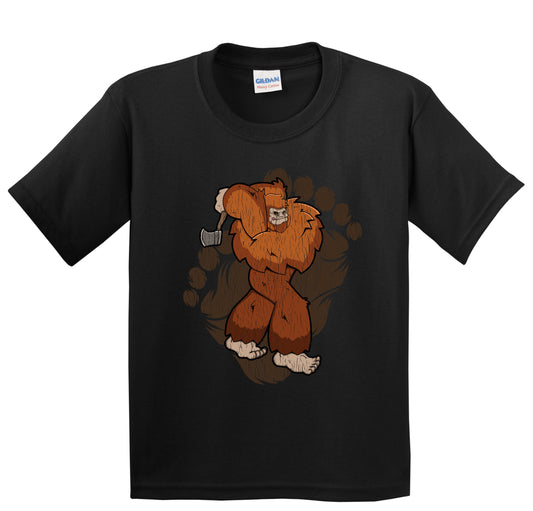 Kids Bigfoot Axe Throwing Shirt - Sasquatch Throwing Axe Youth T-Shirt