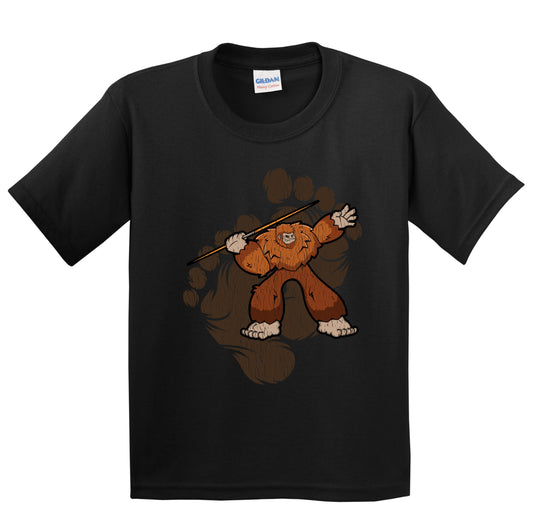 Kids Bigfoot Javelin Throw Shirt - Sasquatch Throwing Javelin Youth T-Shirt