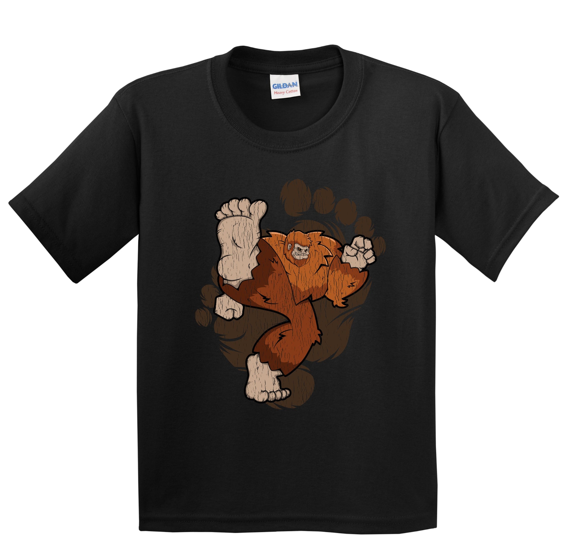 Kids Bigfoot Karate Shirt - Sasquatch Kicking Youth T-Shirt