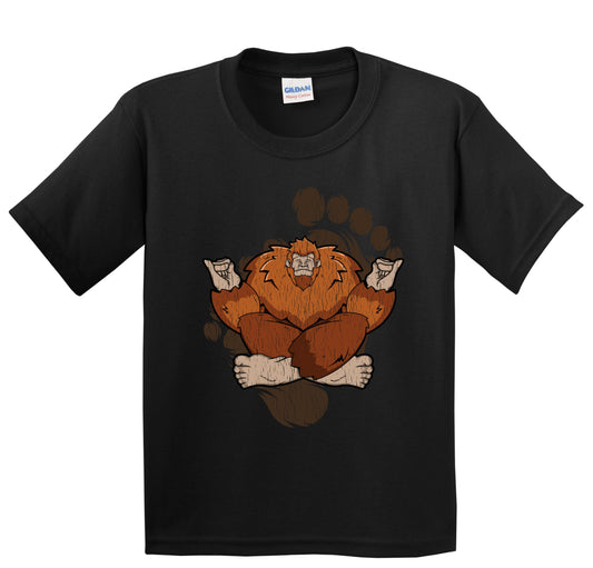 Kids Bigfoot Yoga Shirt - Sasquatch Meditating Youth T-Shirt