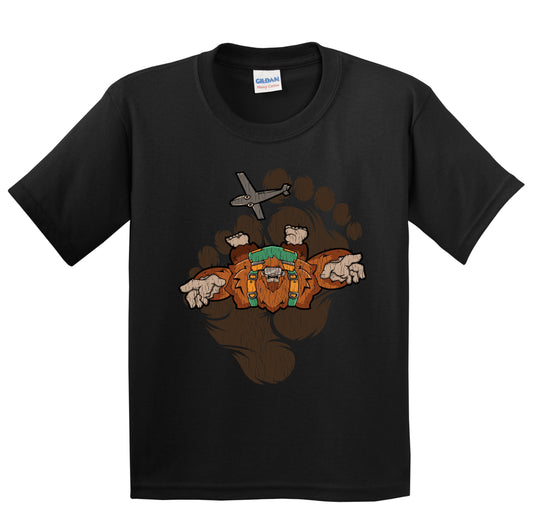 Kids Bigfoot Skydiving Shirt - Sasquatch Jumping From Air Plane Youth T-Shirt