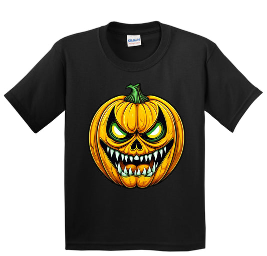 Scary Jack-O-Lantern With Teeth Creepy Halloween Pumpkin Youth T-Shirt