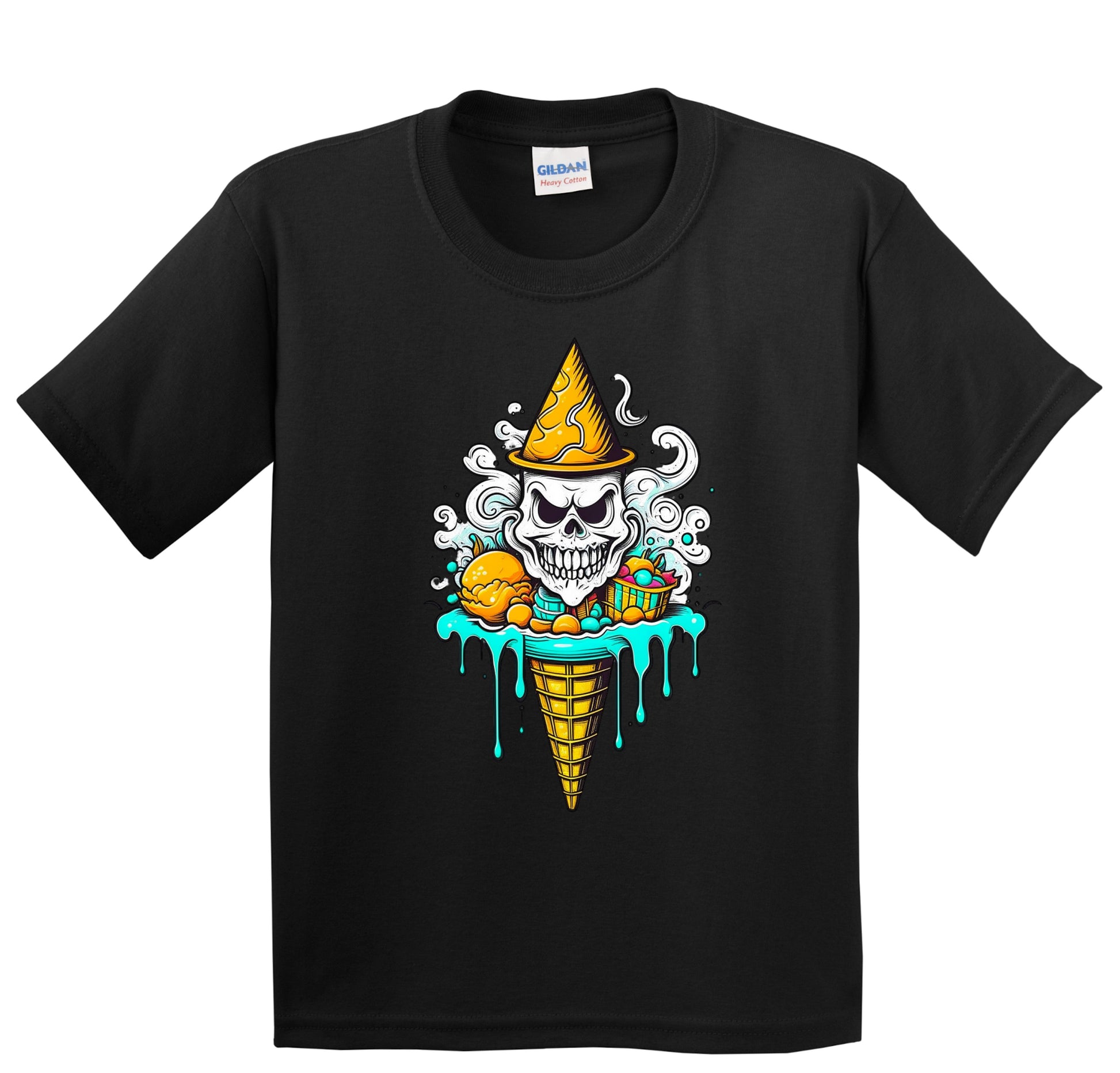 Ghost Skeleton Ice Cream Cone Scary Halloween Youth T-Shirt