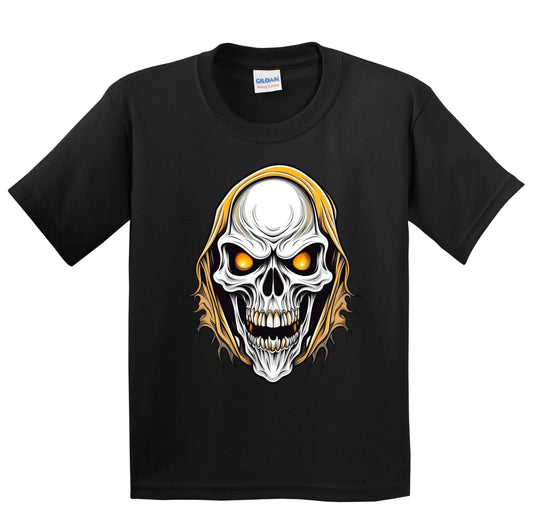Scary Grim Reaper Skeleton Skull Face Halloween Youth T-Shirt 