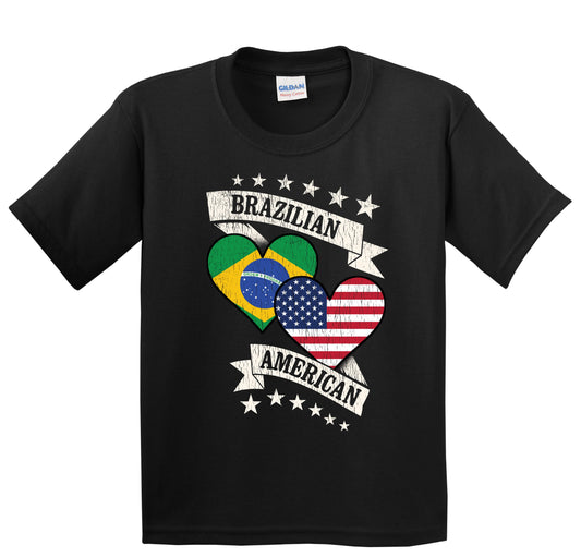 Brazilian American Heart Flags Brazil America Youth T-Shirt