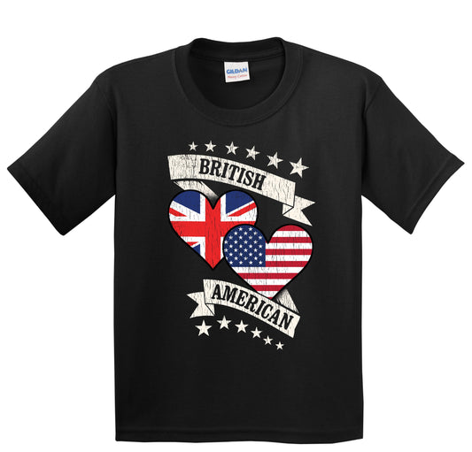 British American Heart Flags United Kingdom America Youth T-Shirt