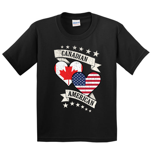 Canadian American Heart Flags Canada America Youth T-Shirt