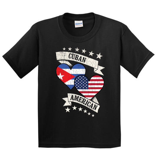 Cuban American Heart Flags Cuba America Youth T-Shirt