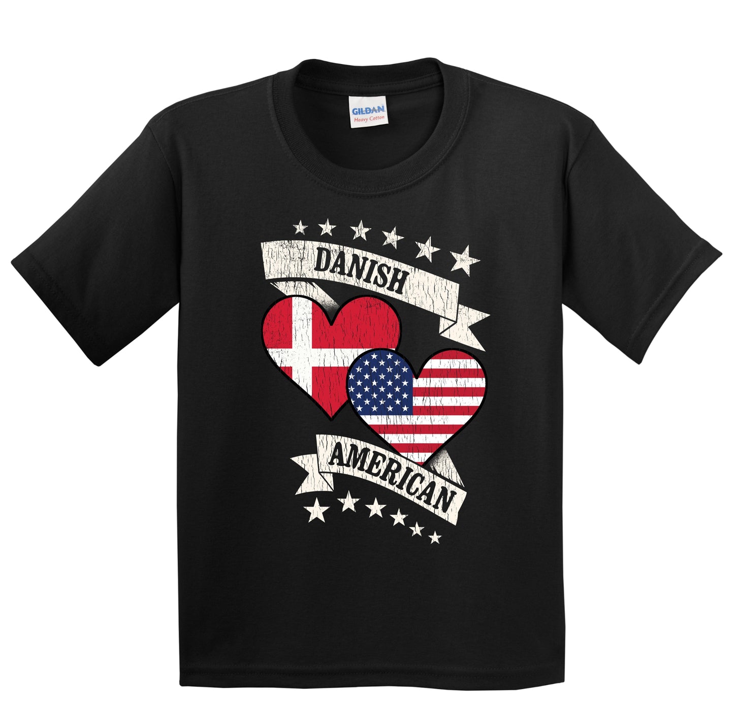 Danish American Heart Flags Denmark America Youth T-Shirt