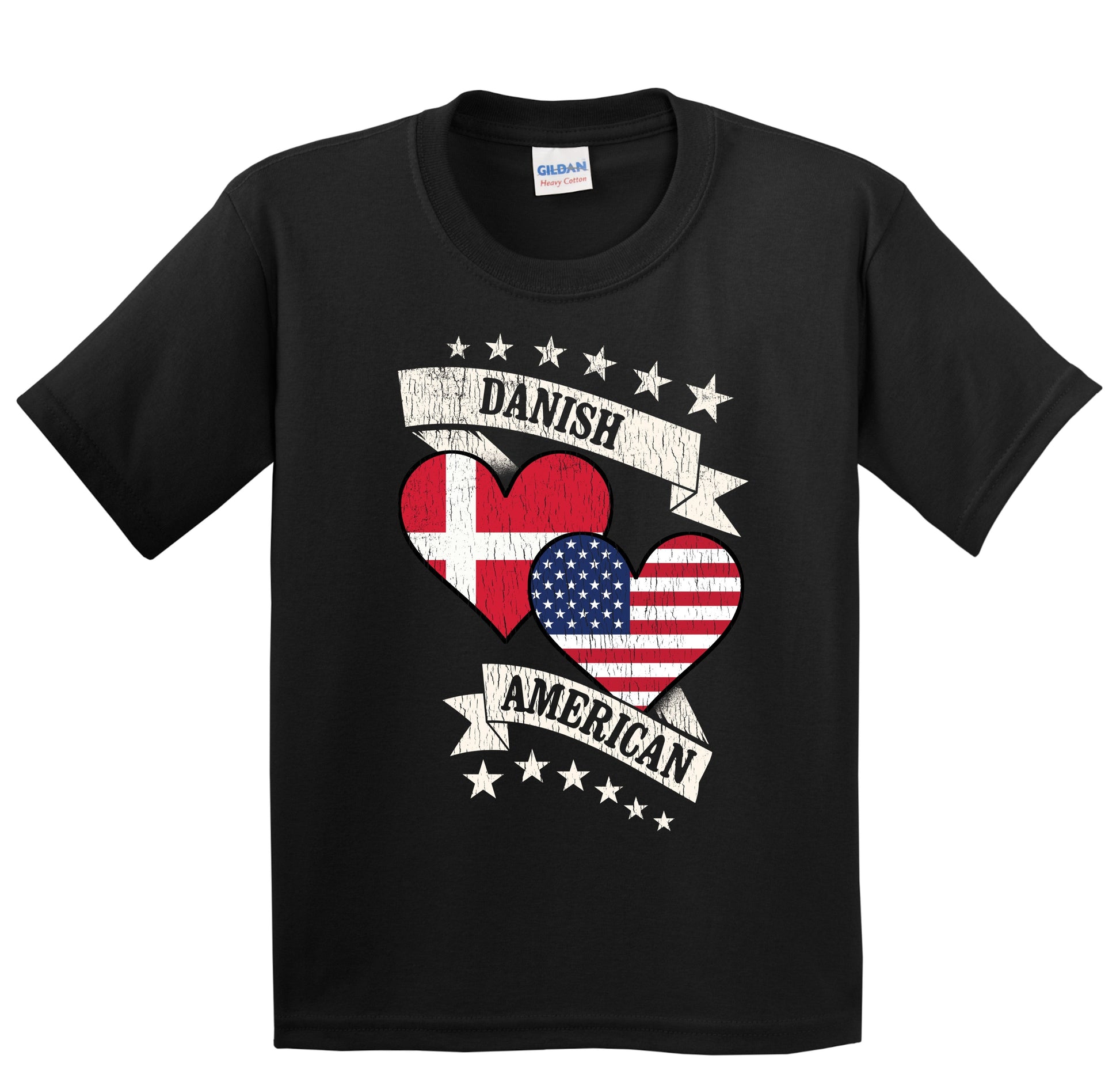 Danish American Heart Flags Denmark America Youth T-Shirt
