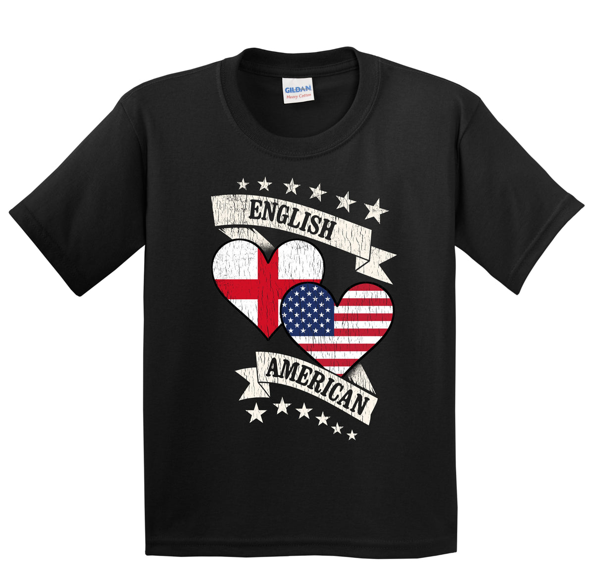 English American Heart Flags England America Youth T-Shirt