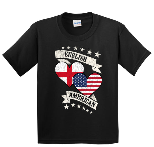 English American Heart Flags England America Youth T-Shirt