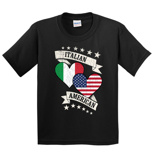 Italian American Heart Flags Italy America Youth T-Shirt