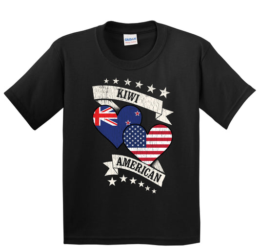 Kiwi American Heart Flags New Zealand America Youth T-Shirt