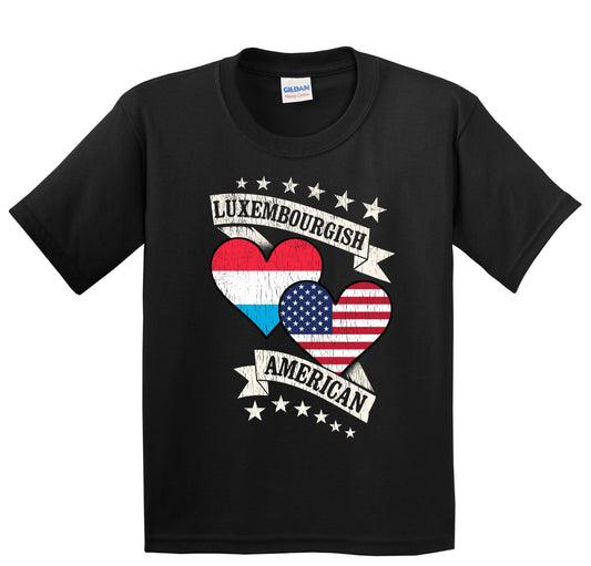 Luxembourgish American Heart Flags Luxembourg America Youth T-Shirt