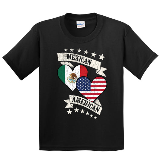 Mexican American Heart Flags Mexico America Youth T-Shirt