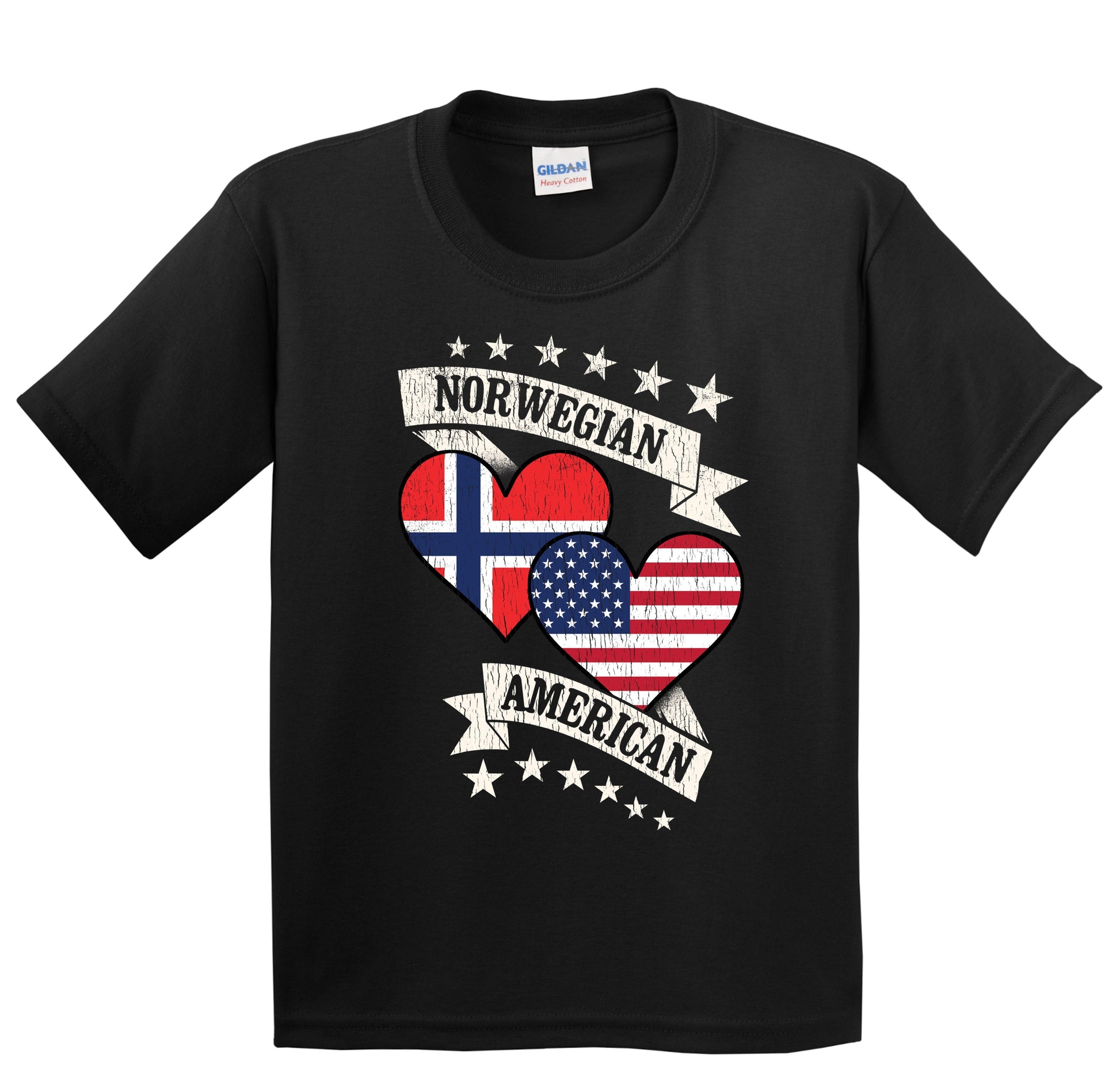 Norwegian American Heart Flags Norway America Youth T-Shirt