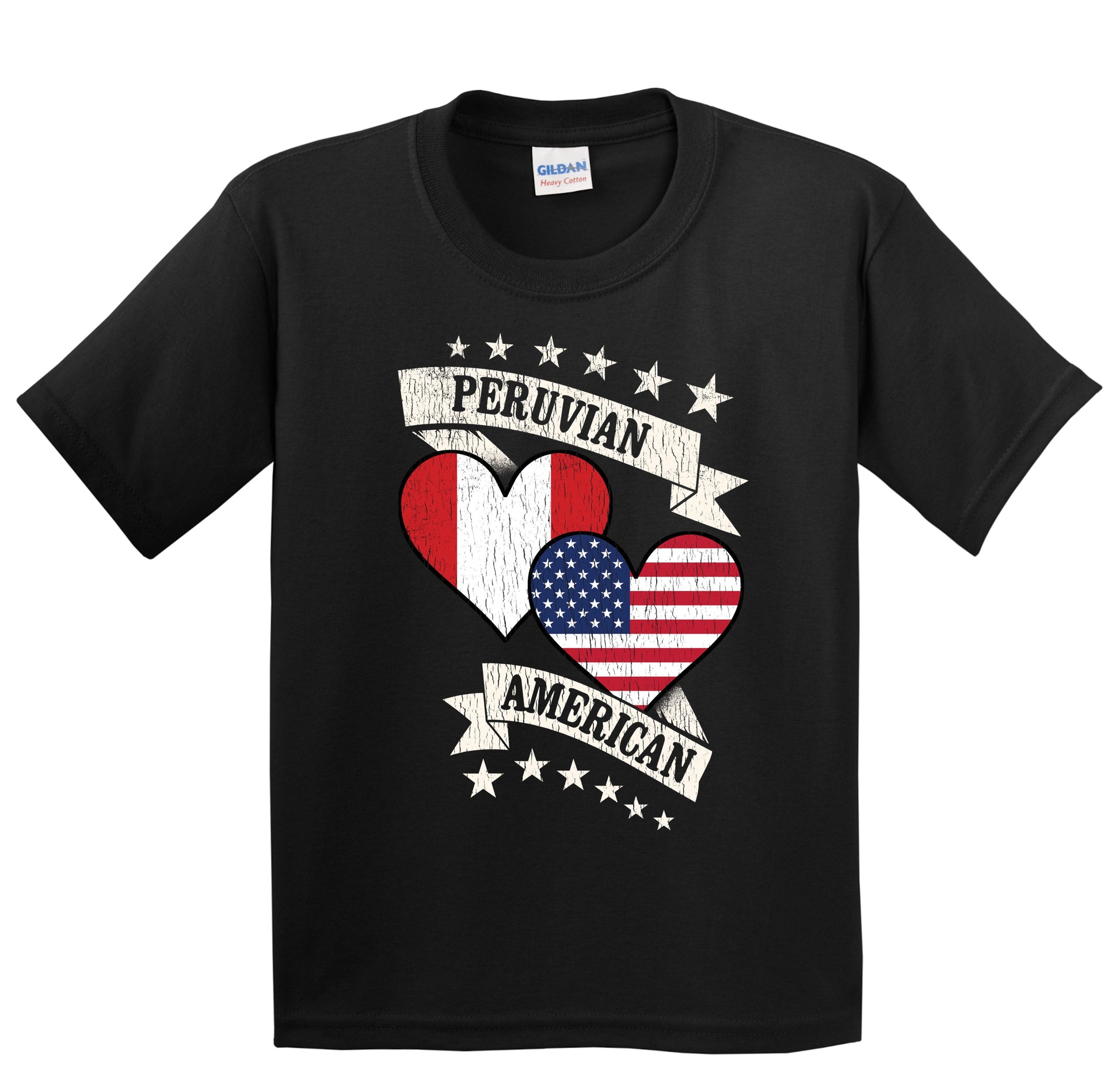 Peruvian American Heart Flags Peru America Youth T-Shirt