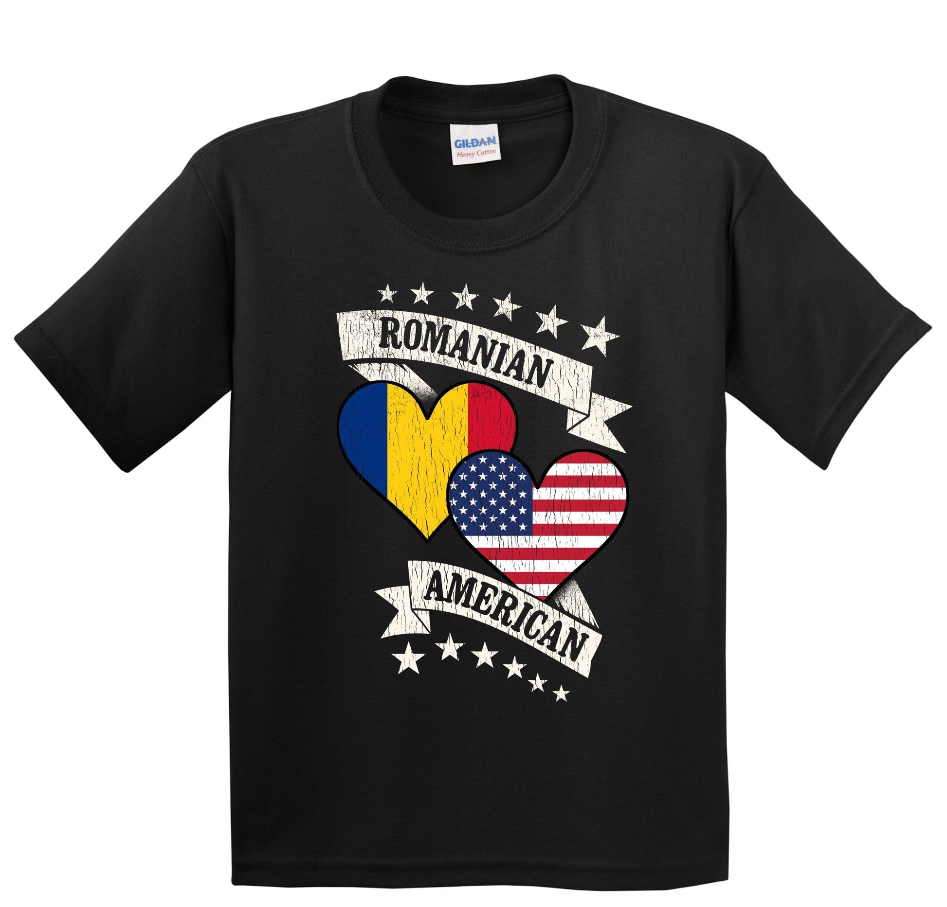 Romanian American Heart Flags Romania America Youth T-Shirt