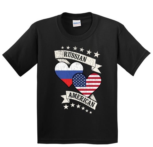 Russian American Heart Flags Russia America Youth T-Shirt