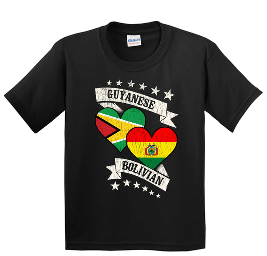 Guyanese Bolivian Heart Flags Guyana Bolivia Youth T-Shirt