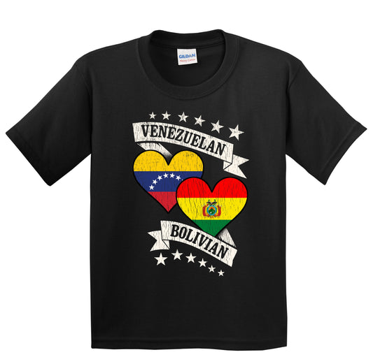 Venezuelan Bolivian Heart Flags Venezuela Bolivia Youth T-Shirt