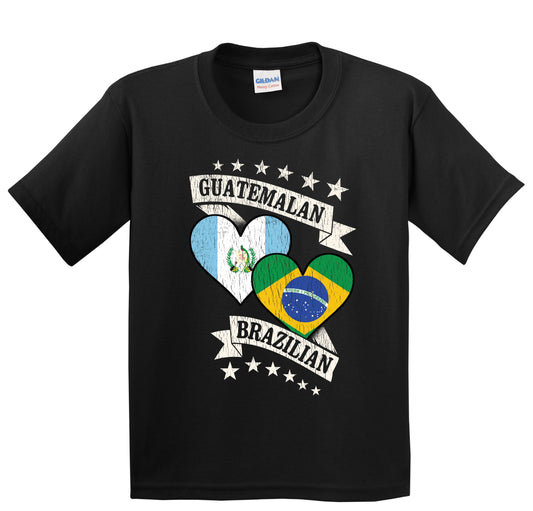 Guatemalan Brazilian Heart Flags Guatemala Brazil Youth T-Shirt